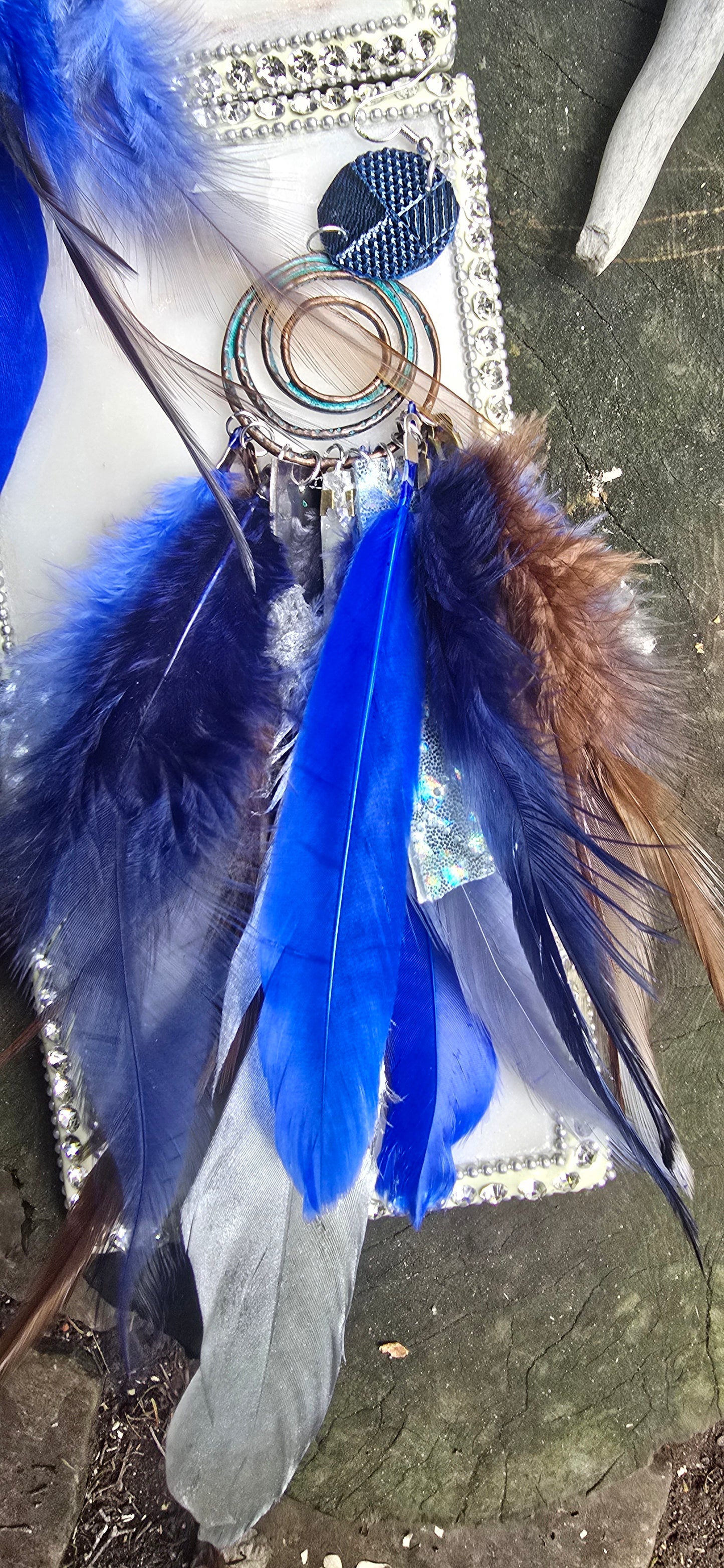 Matalena - Blue Boho Festival Feather Earrings - Shop Moxxc