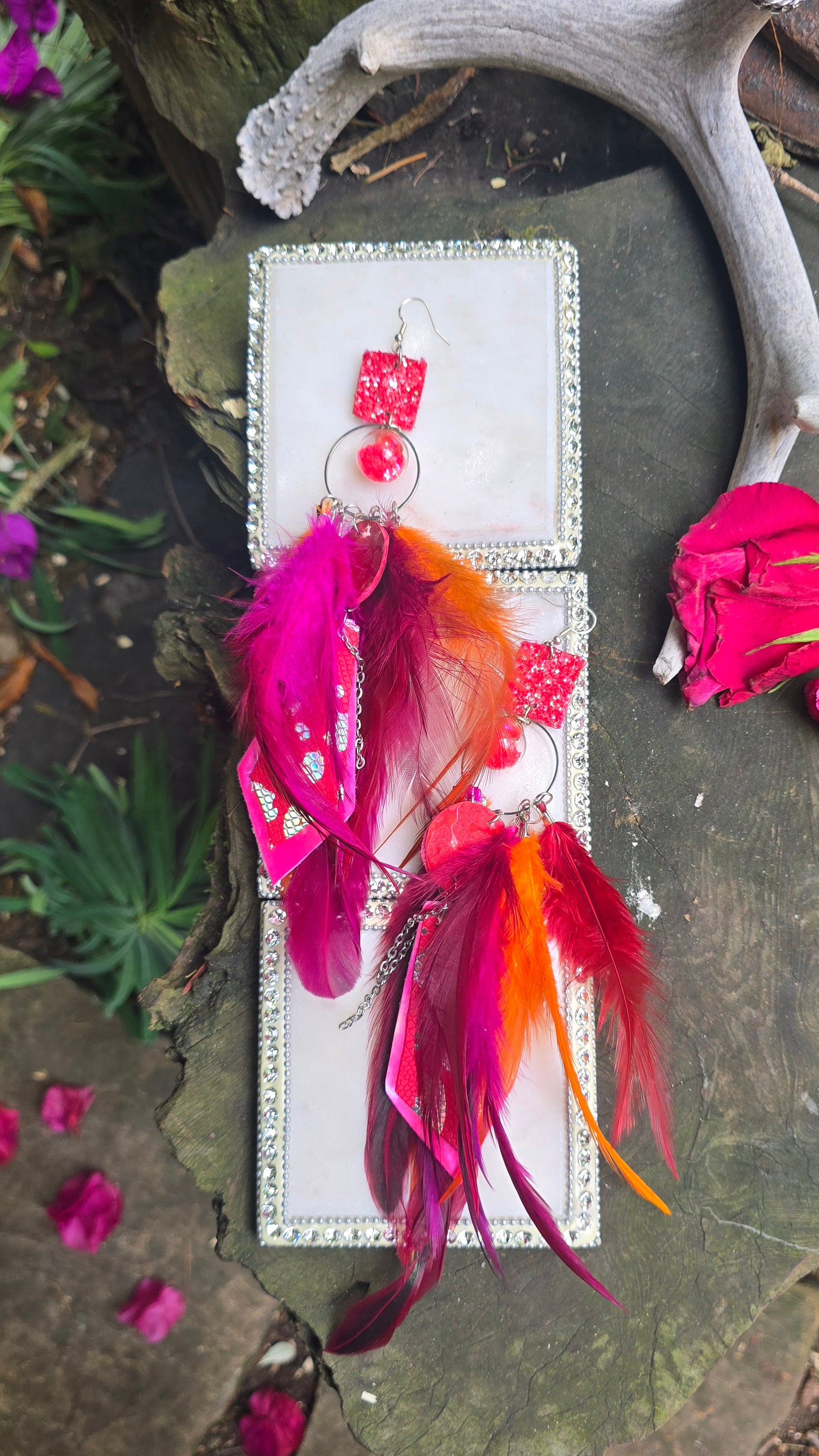 Brenda - Red Romantic Festival Feather Earrings - Shop Moxxc