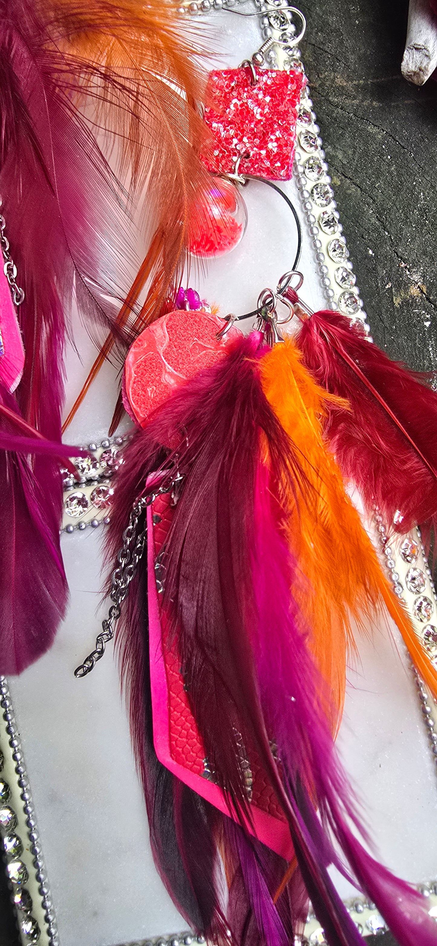 Brenda - Red Romantic Festival Feather Earrings - Shop Moxxc
