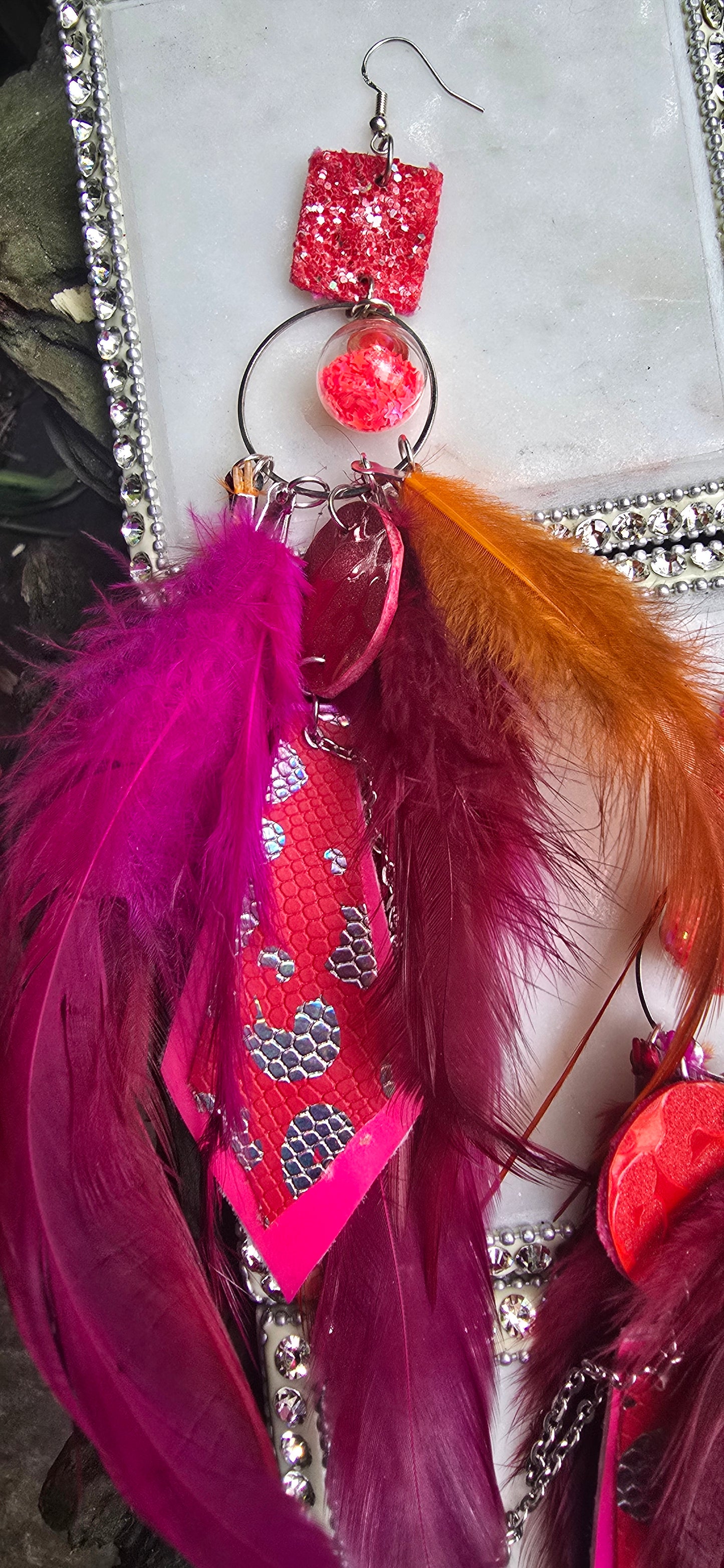 Brenda - Red Romantic Festival Feather Earrings - Shop Moxxc