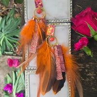 Elyse - Orange Boho Feather Earrings - Shop Moxxc