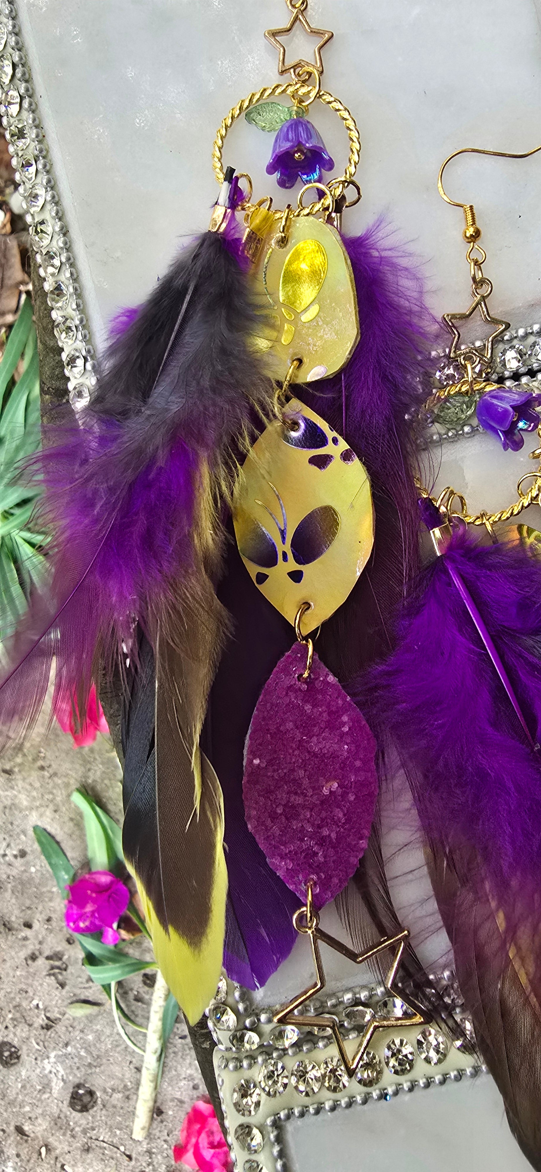 Janis - Sexy Purple Gold Butterfly Feather Earrings - Shop Moxxc