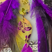 Janis - Sexy Purple Gold Butterfly Feather Earrings - Shop Moxxc