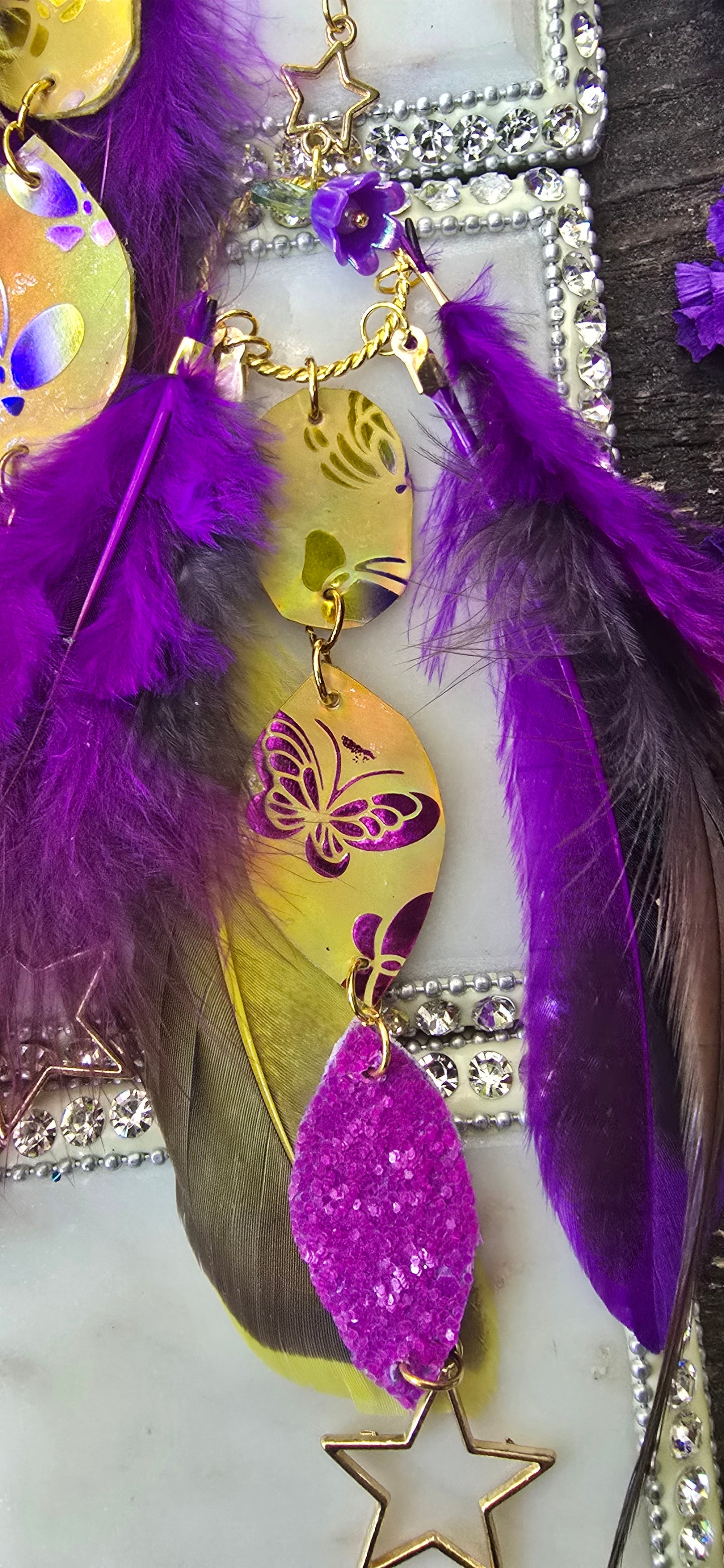Janis - Sexy Purple Gold Butterfly Feather Earrings - Shop Moxxc