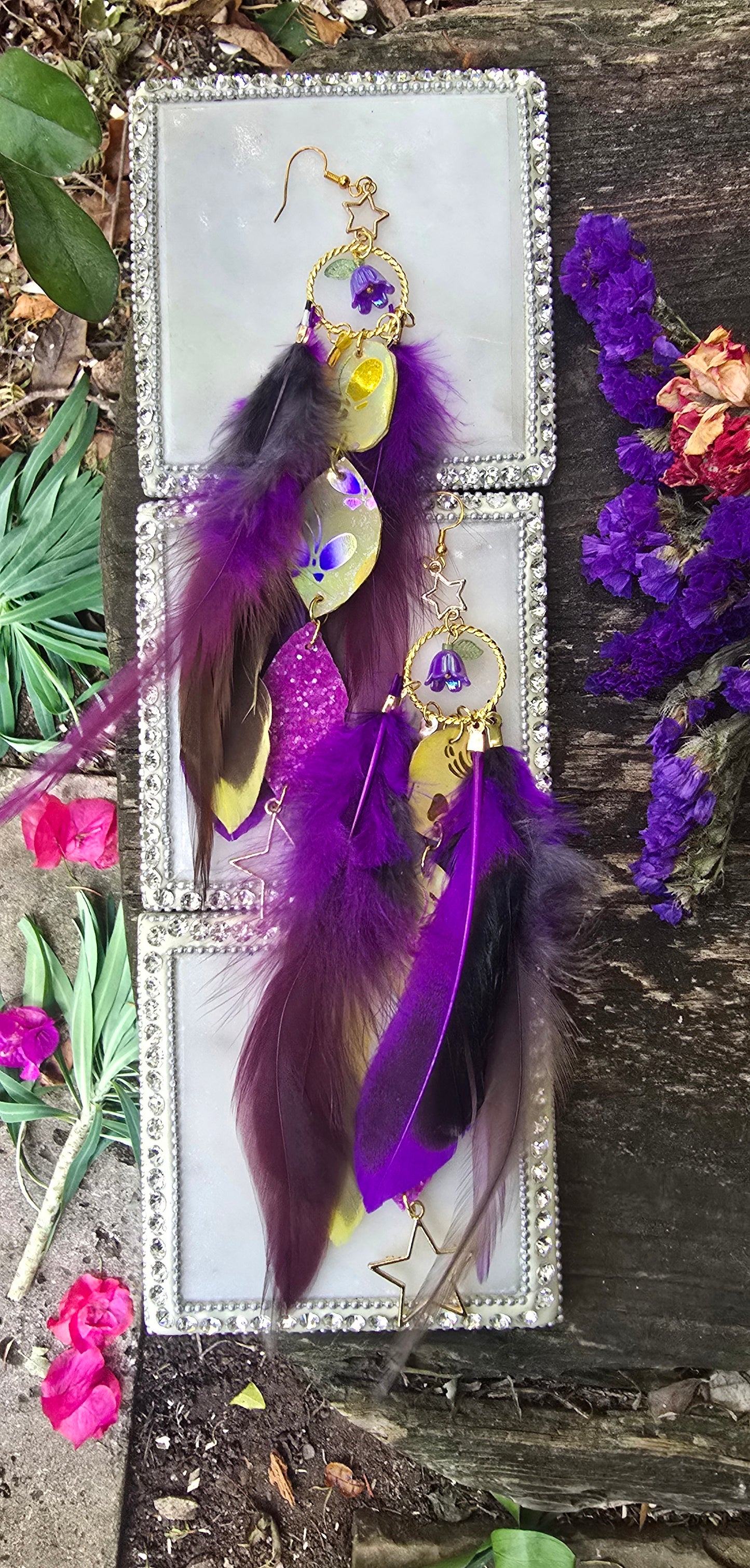 Janis - Sexy Purple Gold Butterfly Feather Earrings - Shop Moxxc