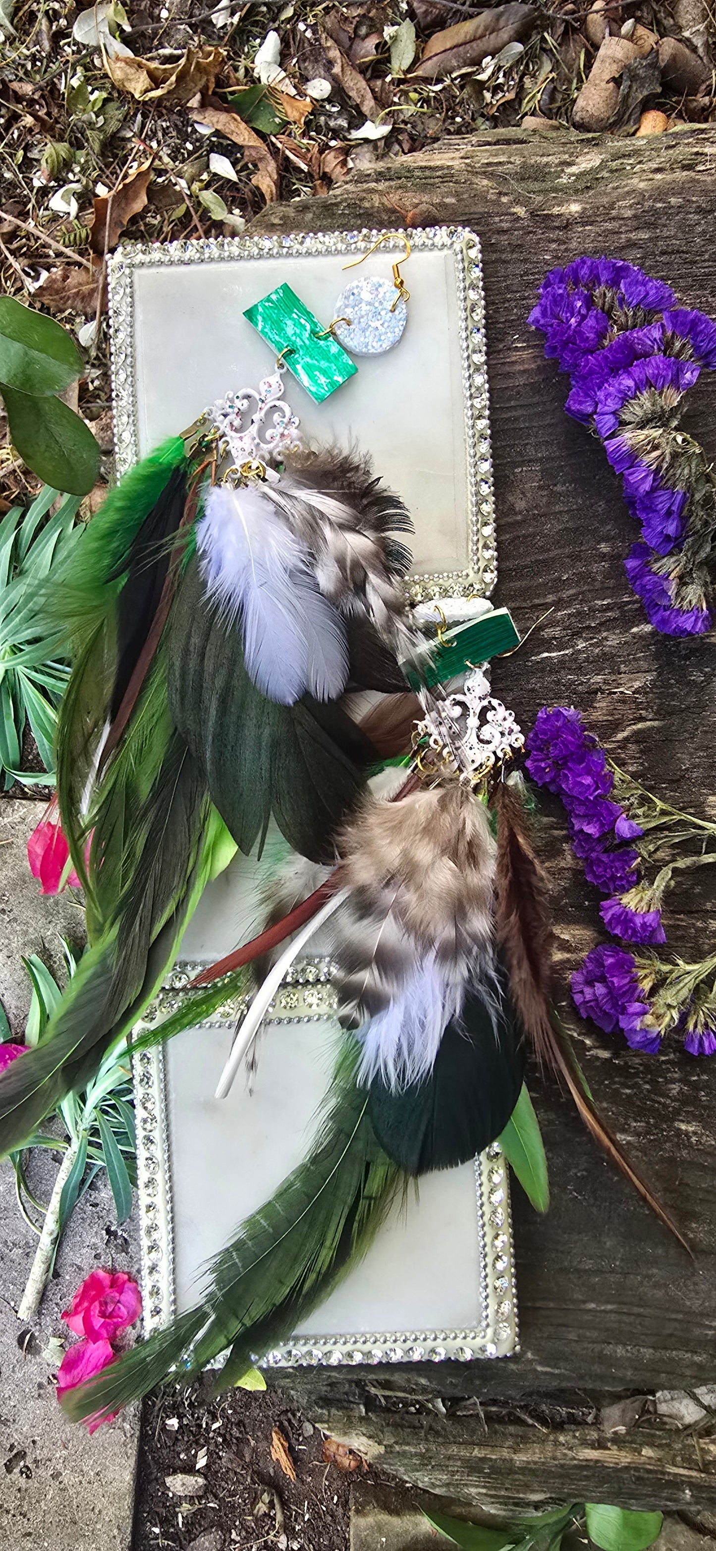 Sharon - Green Boho Feather Earrings - Shop Moxxc