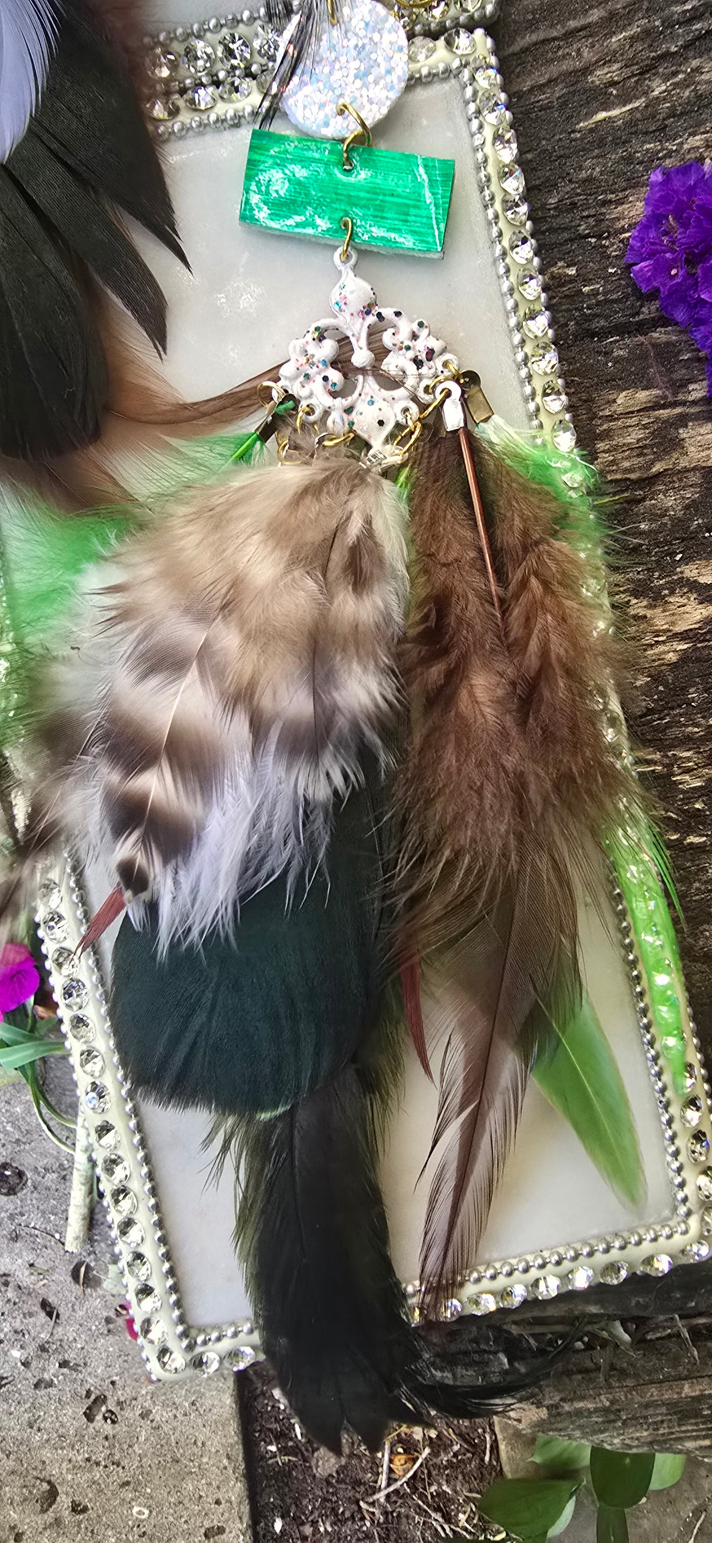 Sharon - Green Boho Feather Earrings - Shop Moxxc