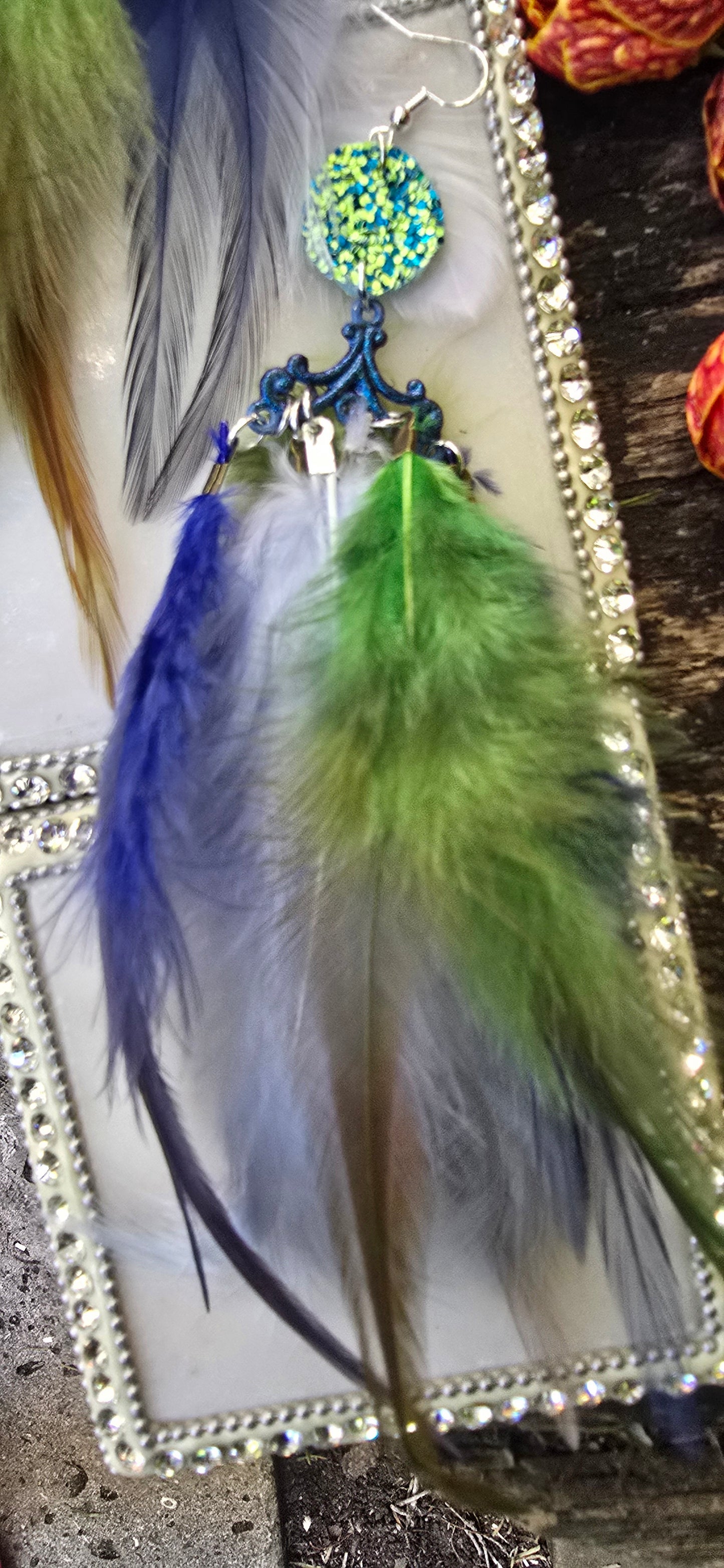 Hilary - Blue Boho Festival Feather Earrings - Shop Moxxc
