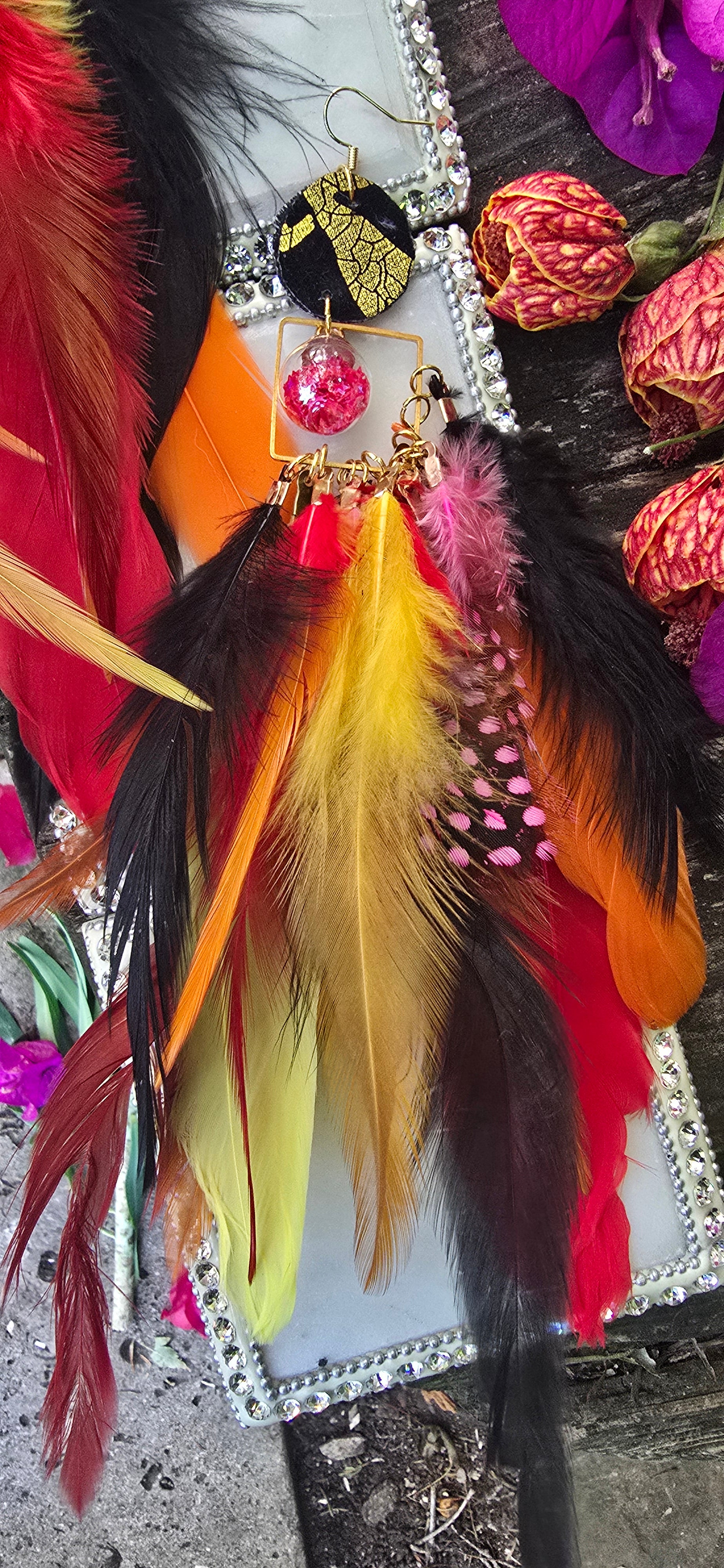 Tricia - Multicolored Festival Feather Earrings - Shop Moxxc