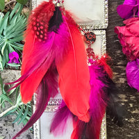 Angela - Red Bright Feather Earrings - Shop Moxxc