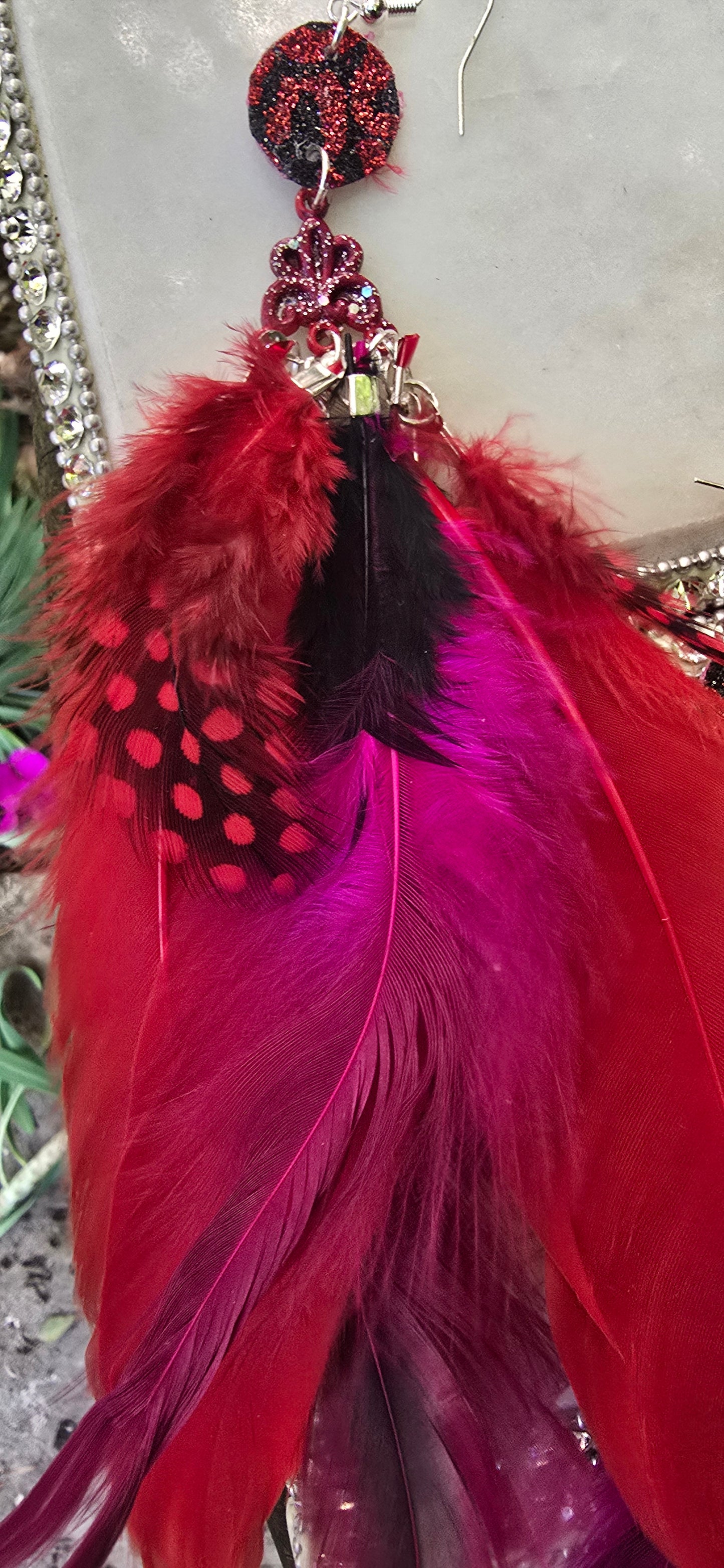 Angela - Red Bright Feather Earrings - Shop Moxxc