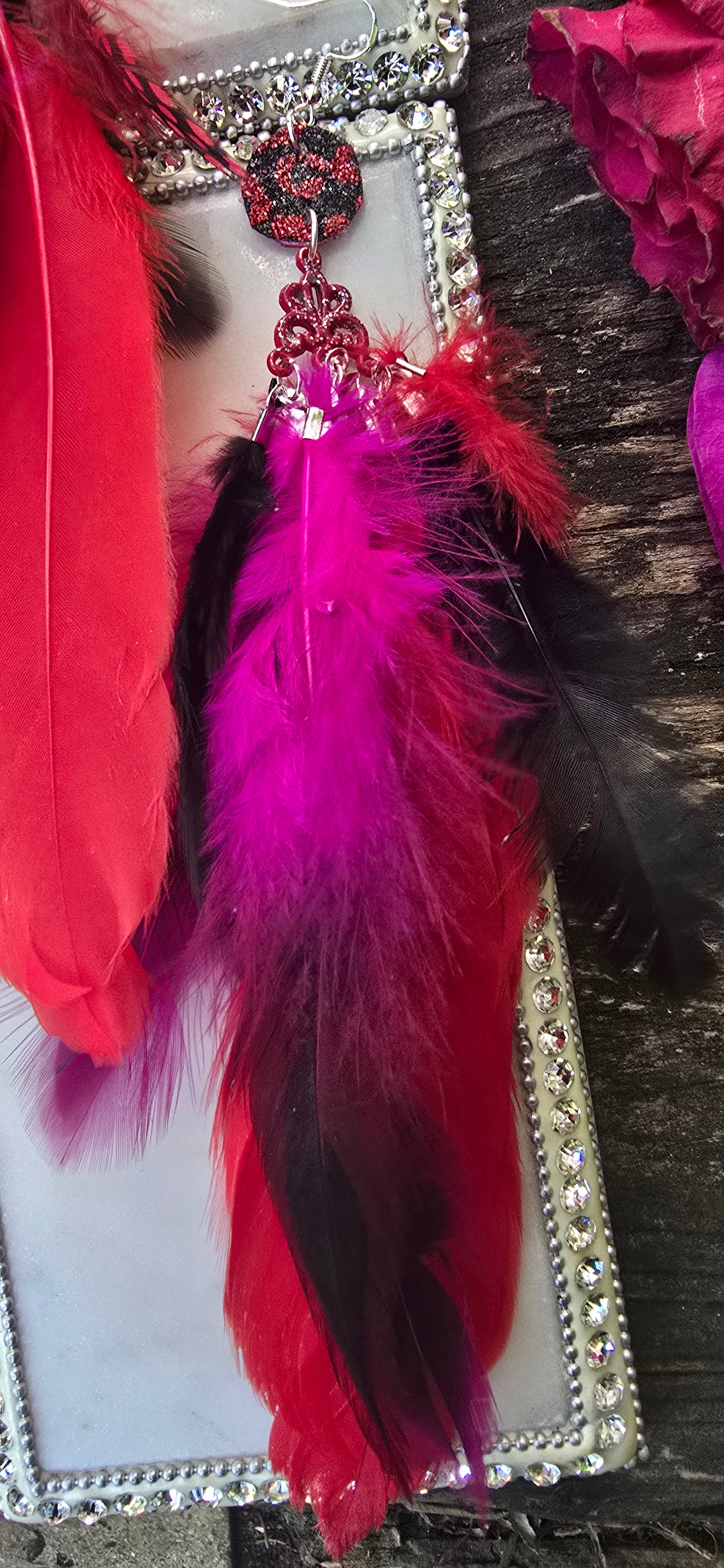 Angela - Red Bright Feather Earrings - Shop Moxxc