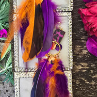 Renee - Purple Orange Animal Print Feather Earrings - Shop Moxxc