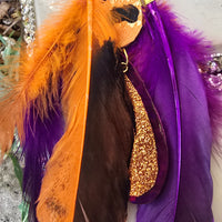 Lauren - Boho Purple Orange Feather Earrings - Shop Moxxc