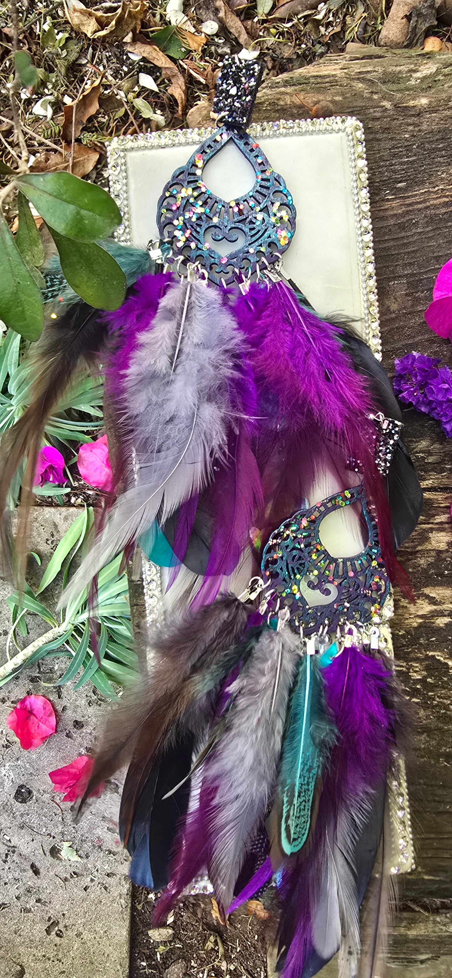 Riquel - Purple Boho Feather Earrings - Shop Moxxc