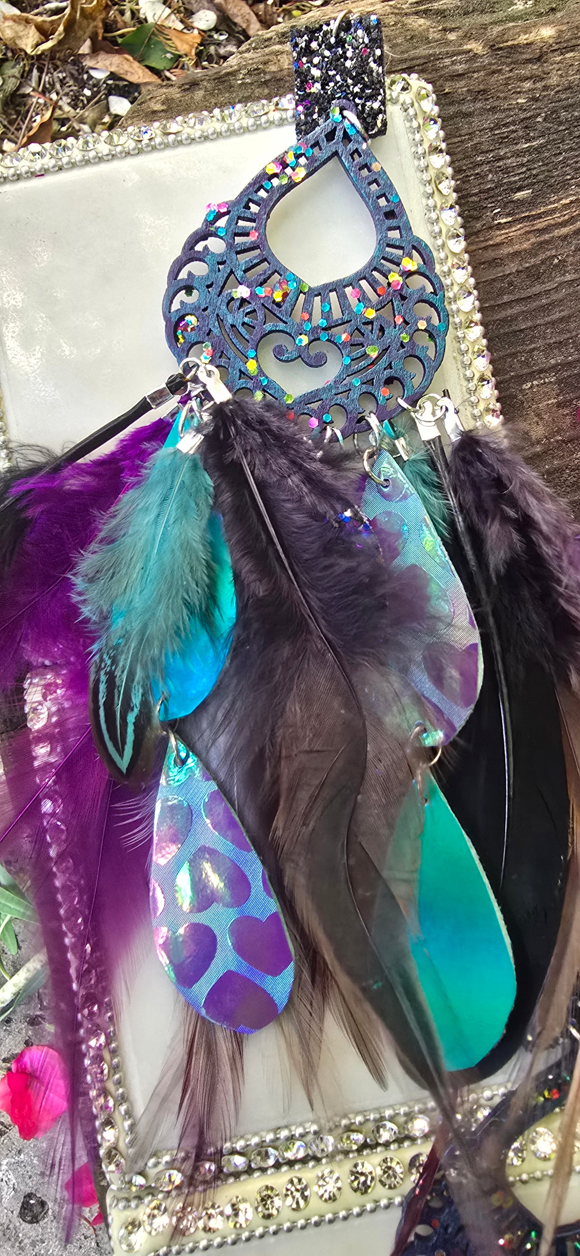 Riquel - Purple Boho Feather Earrings - Shop Moxxc