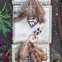 Carol - Brown Animal Print Feather Earrings - Shop Moxxc