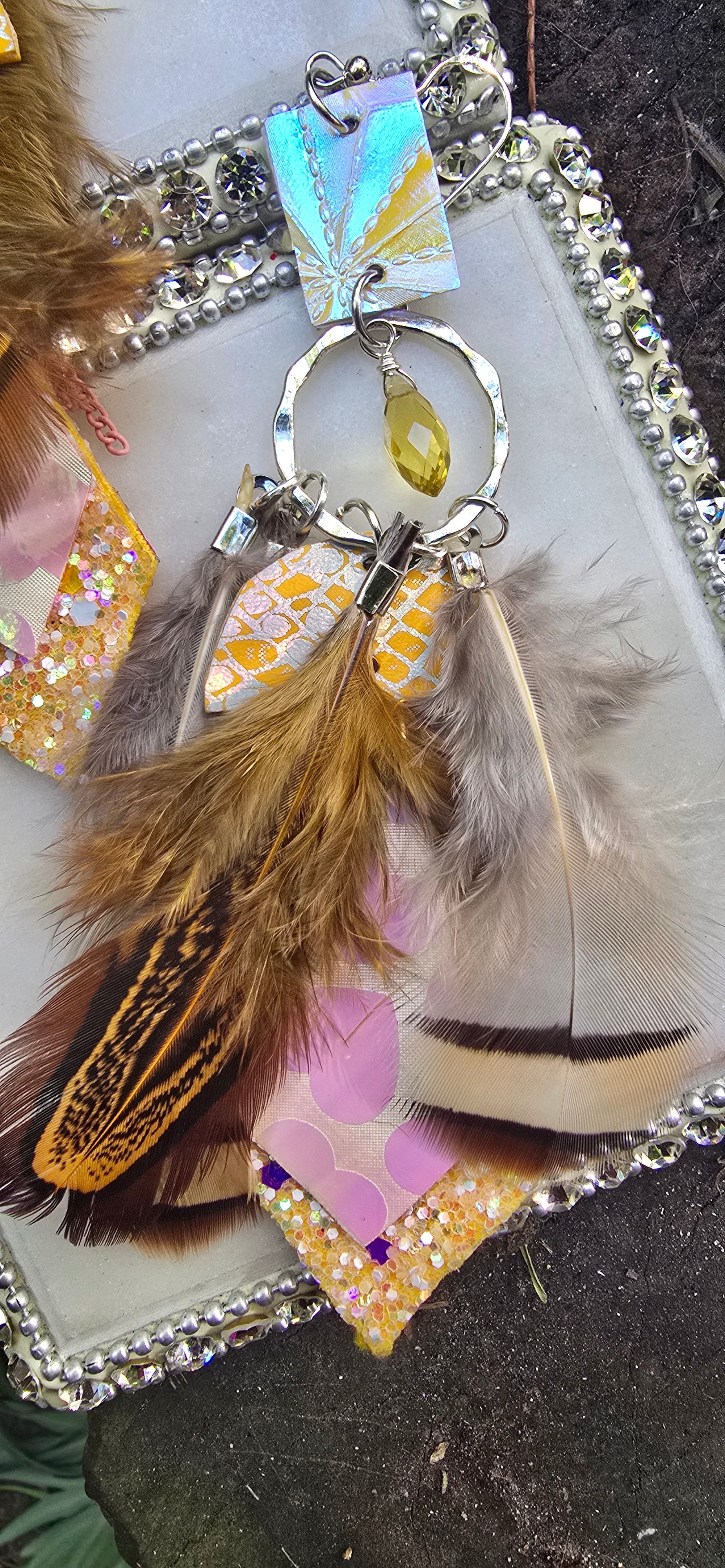 Kathleen - Yellow Boho Feather Earrings - Shop Moxxc