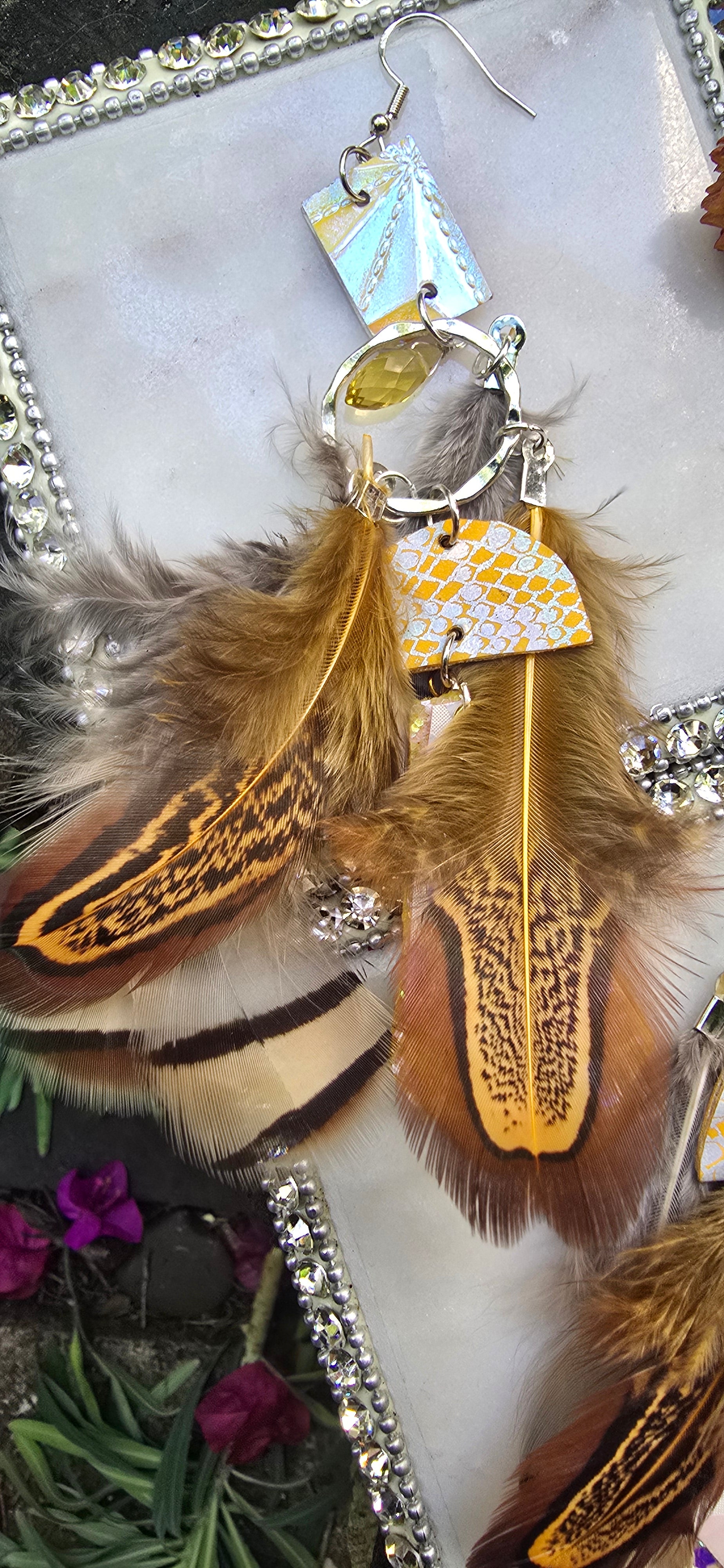 Kathleen - Yellow Boho Feather Earrings - Shop Moxxc