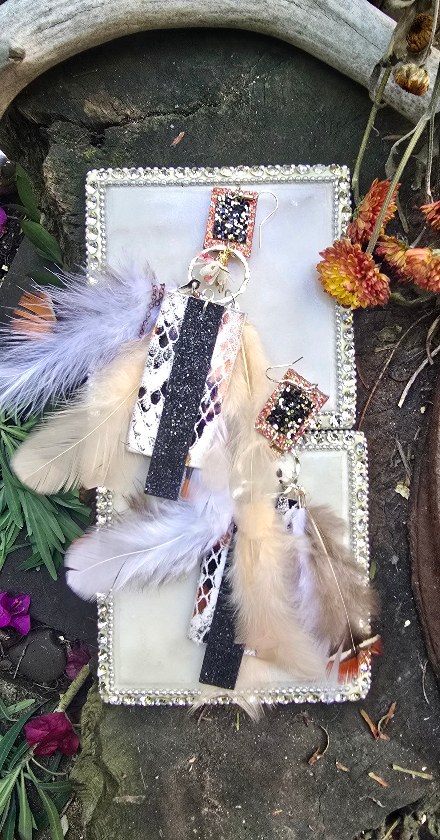 Bianca - Neutral Feather Earrings - Shop Moxxc