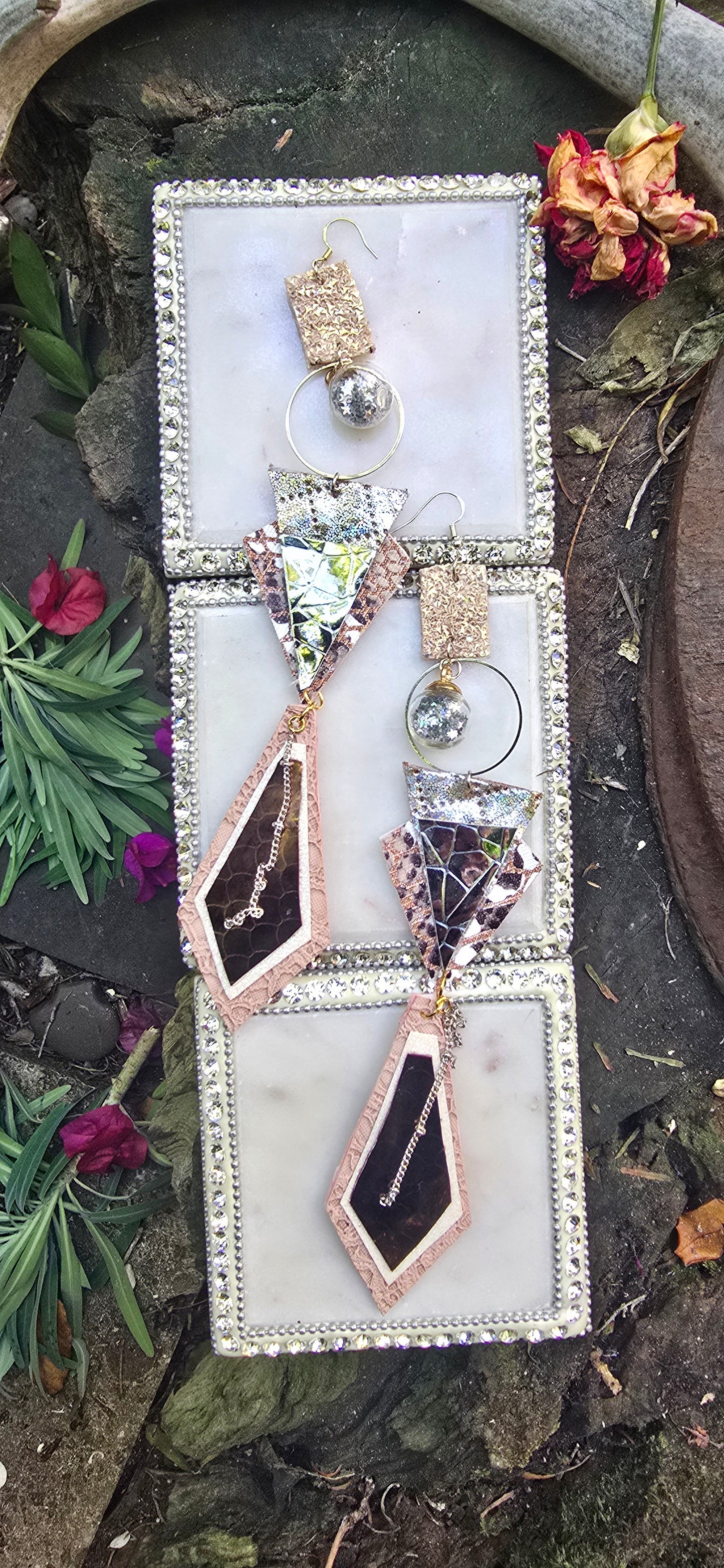 Nersi - Shimmery Geometric Long Dangle Earrings - Shop Moxxc