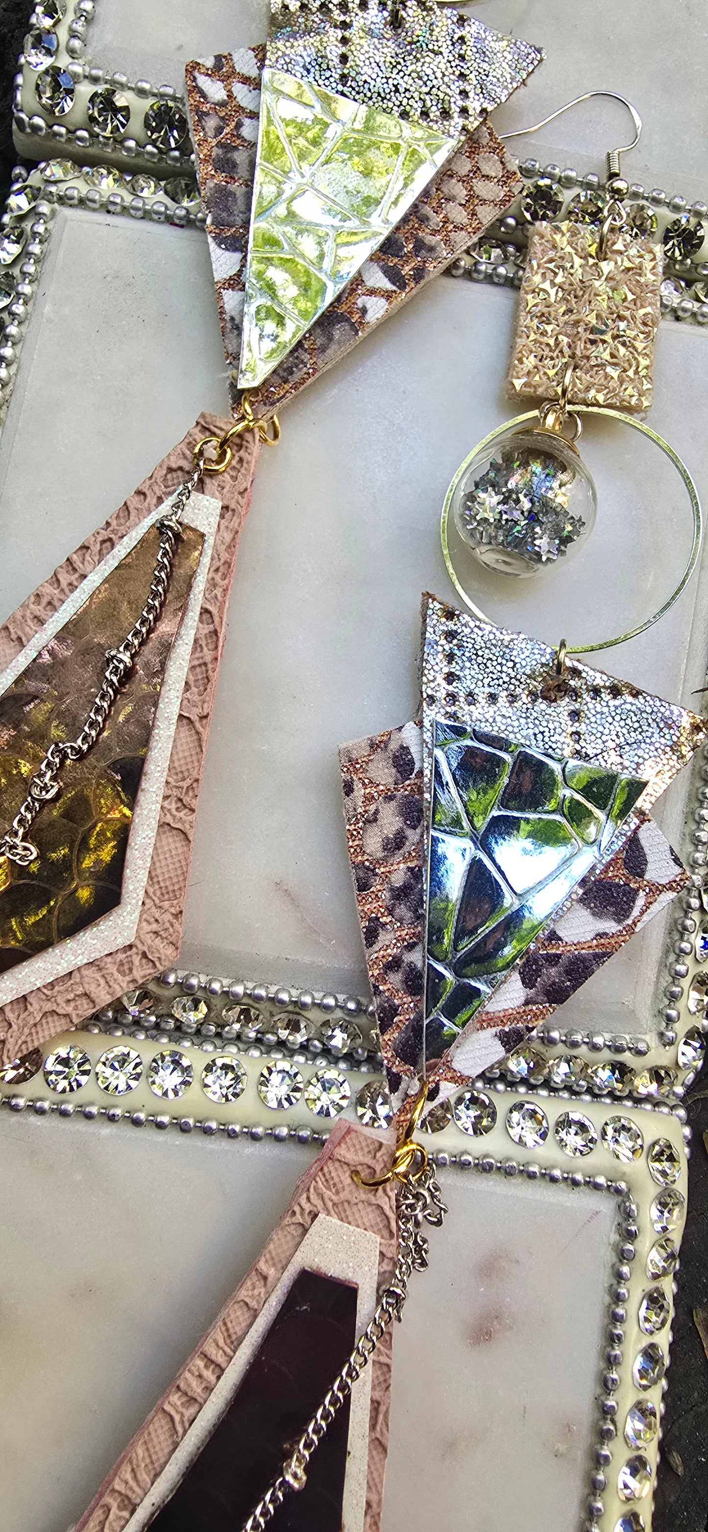 Nersi - Shimmery Geometric Long Dangle Earrings - Shop Moxxc
