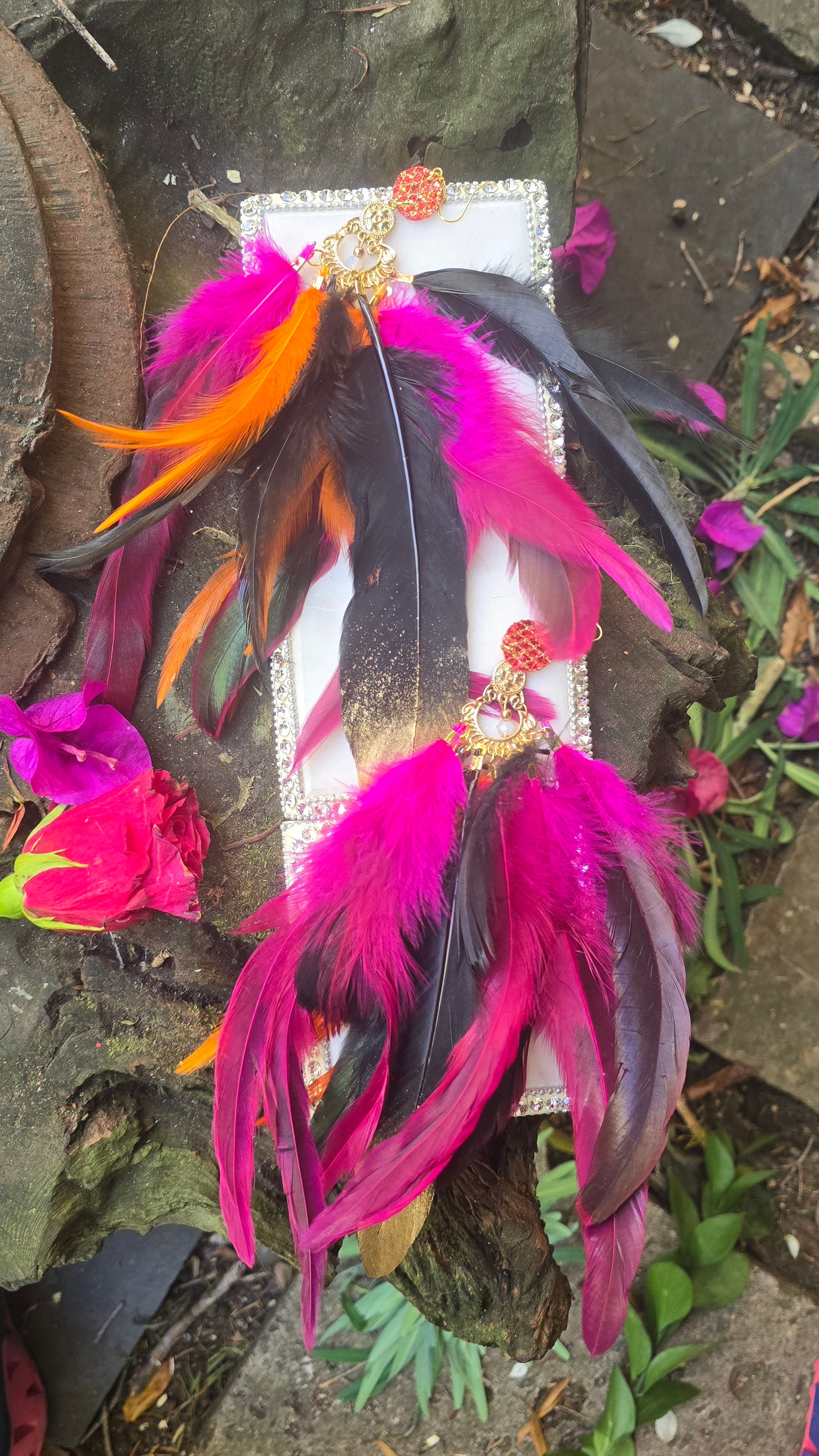Rosana - Hot Pink Festival Feather Earrings - Shop Moxxc