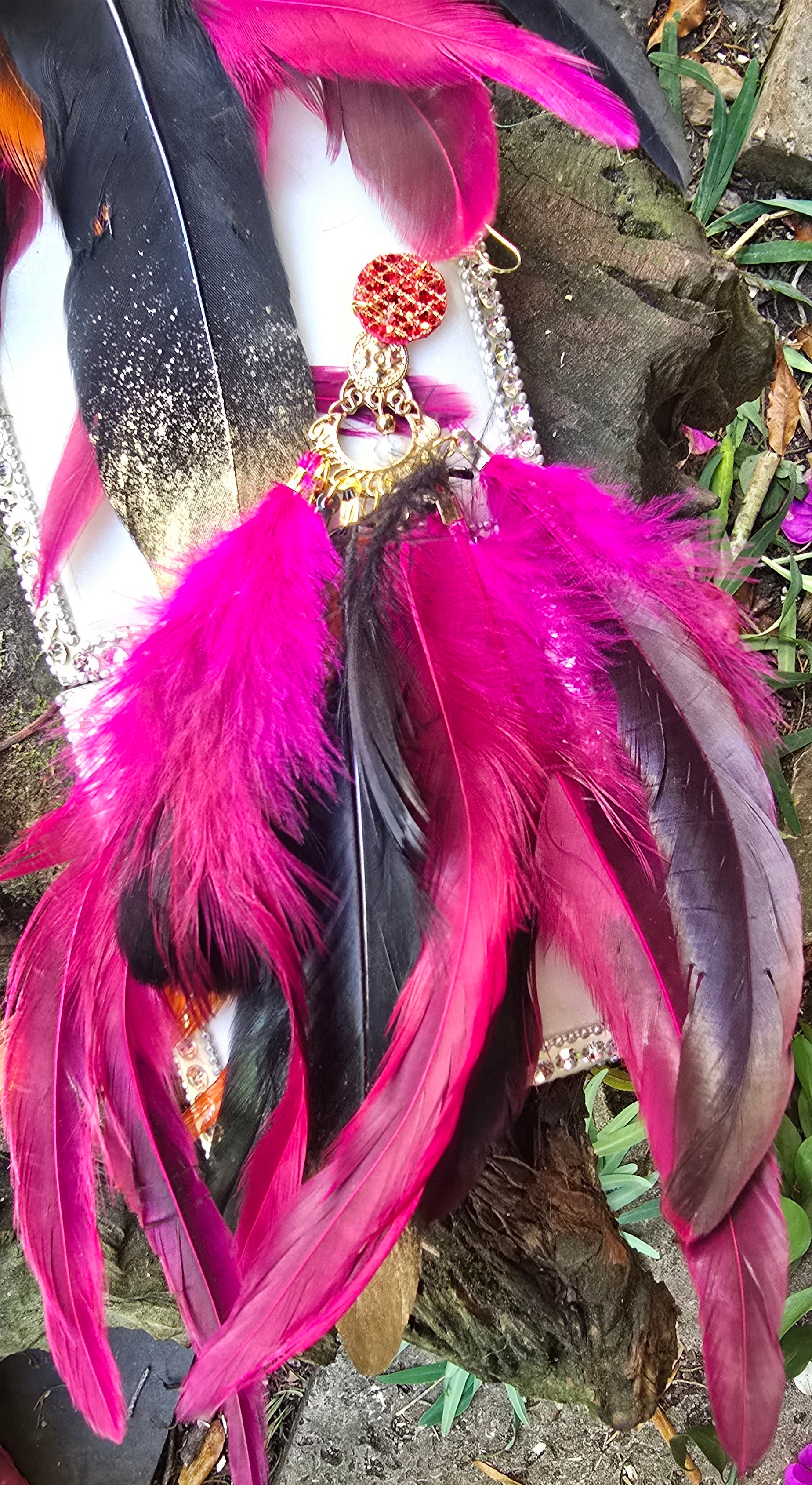 Rosana - Hot Pink Festival Feather Earrings - Shop Moxxc