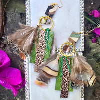 Heather - Olive Green Camouflage Feather Earrings - Shop Moxxc