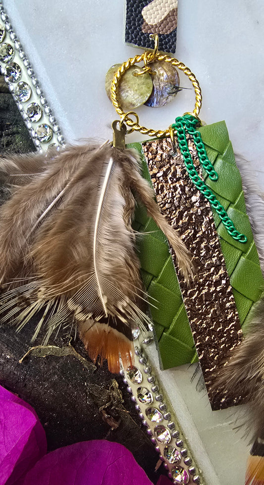 Heather - Olive Green Camouflage Feather Earrings - Shop Moxxc