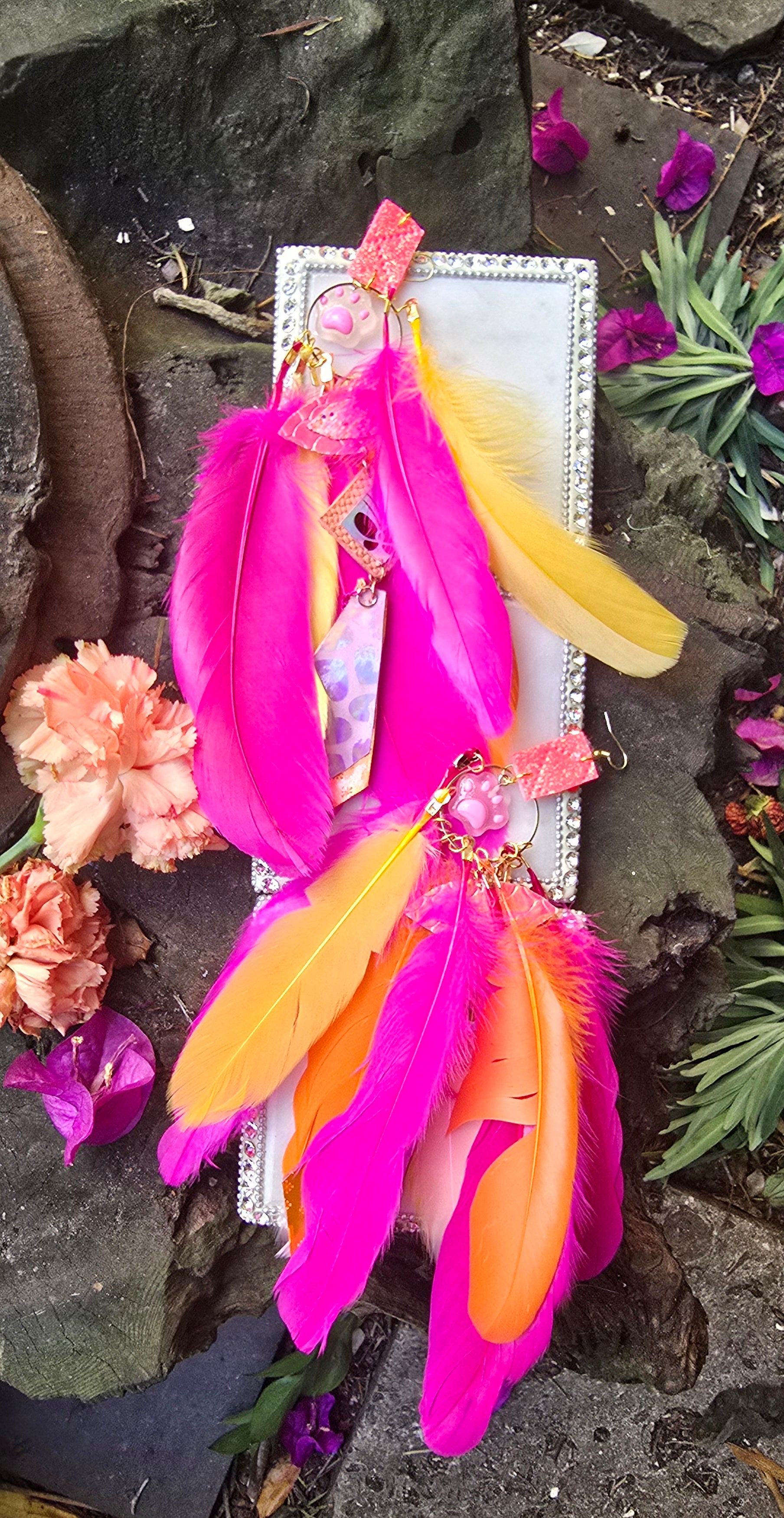 Gina - Bright Fun Butterfly Feather Earrings - Shop Moxxc