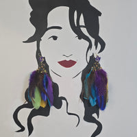 Arlene - Multicolored Boho Feather Earrings - Shop Moxxc