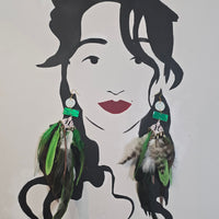 Sharon - Green Boho Feather Earrings - Shop Moxxc