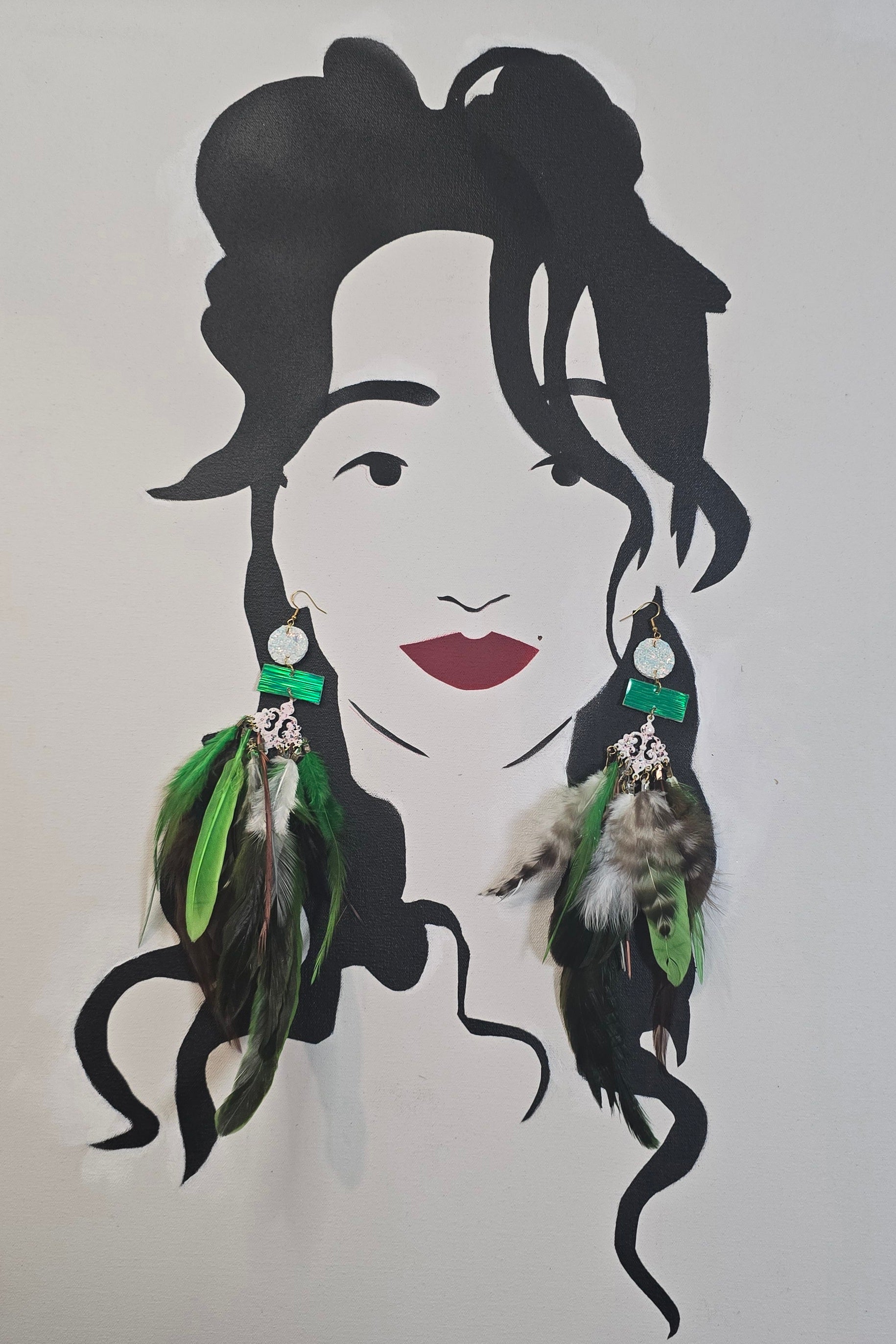 Sharon - Green Boho Feather Earrings - Shop Moxxc