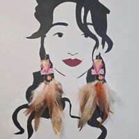 Gloria - Pink Statement Feather Earrings - Shop Moxxc