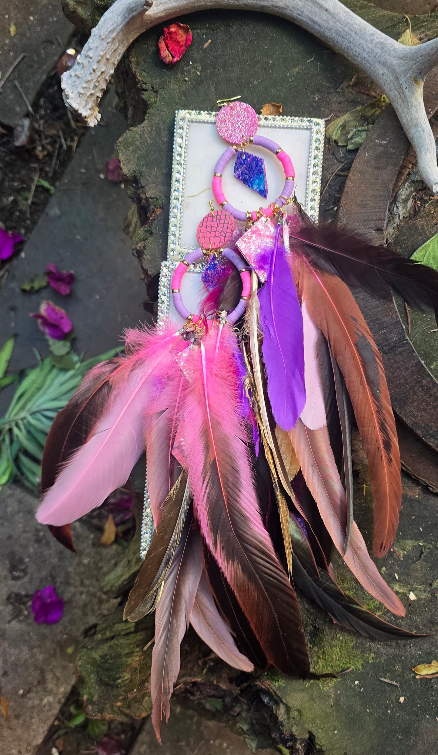 Natasha - Pink Festival Boho Feather Earrings - Shop Moxxc