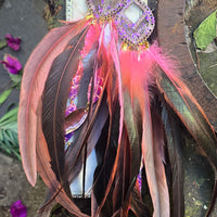 Kalina - Long Pink Festival Feather Earrings - Shop Moxxc