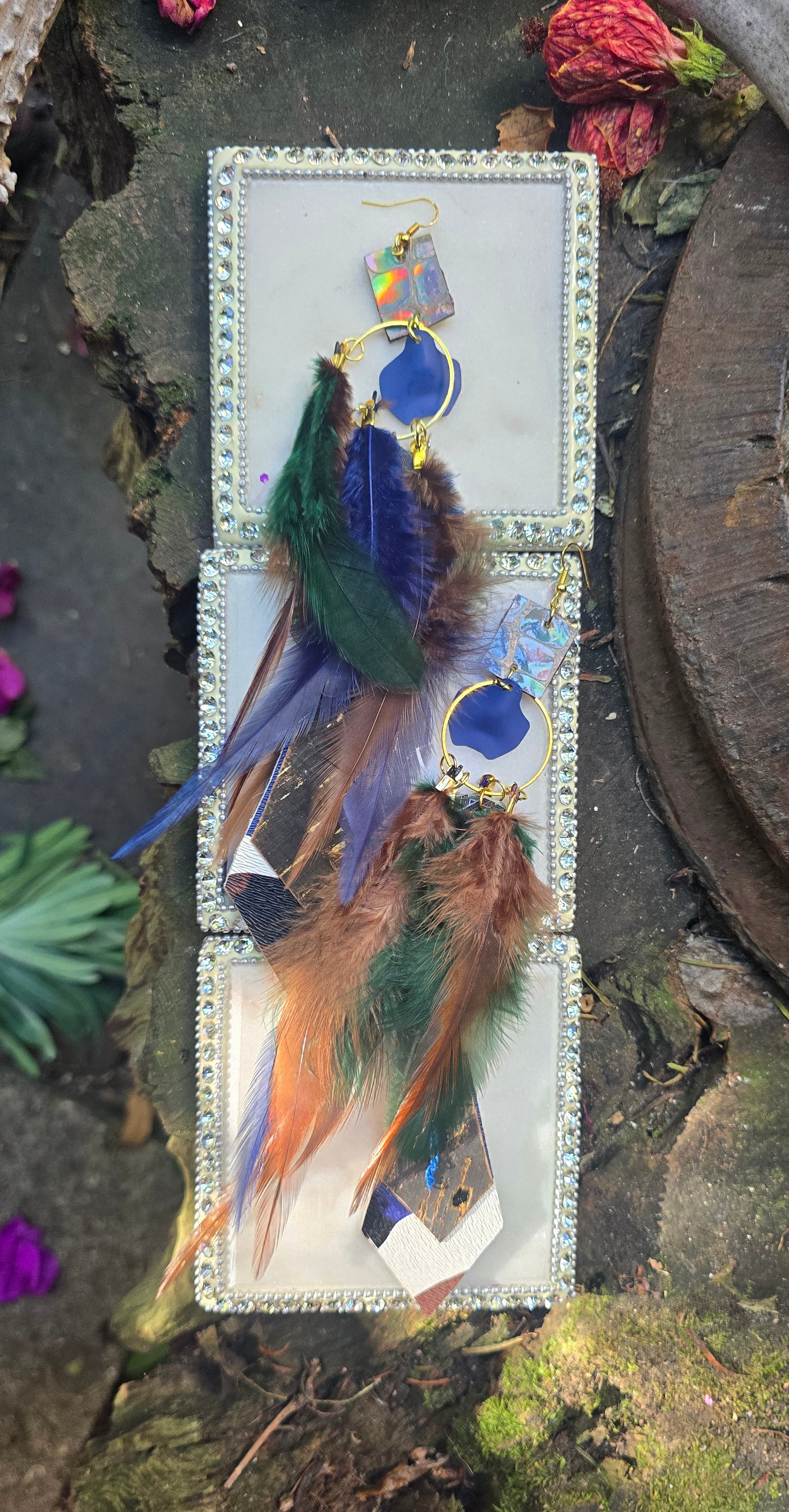 Shari - Blue Feather Dangle Earrings - Shop Moxxc