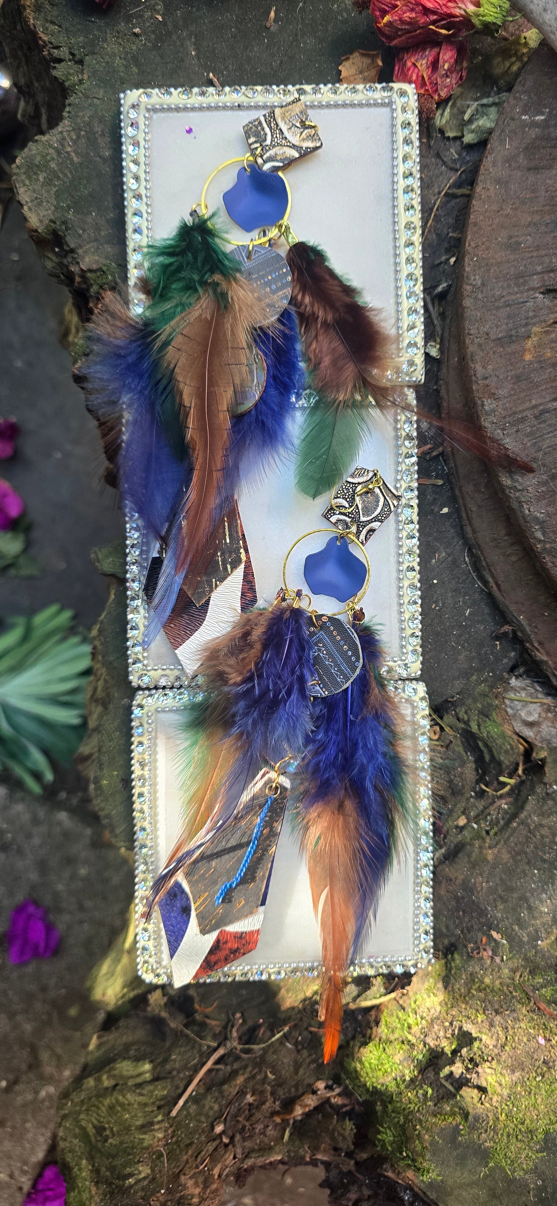 Shari - Blue Feather Dangle Earrings - Shop Moxxc
