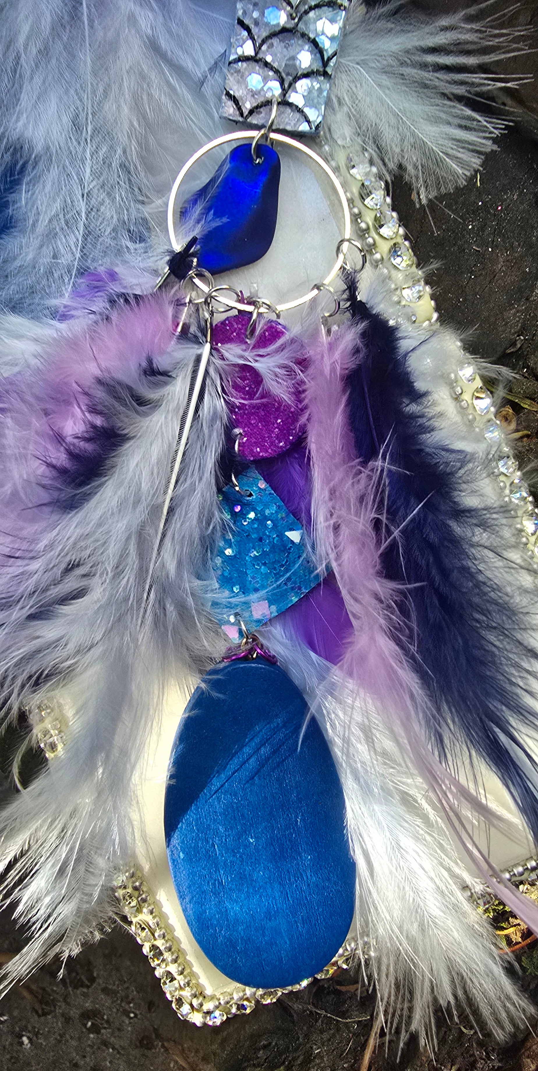Molly - Purple Blue Boho Feather Earrings - Shop Moxxc