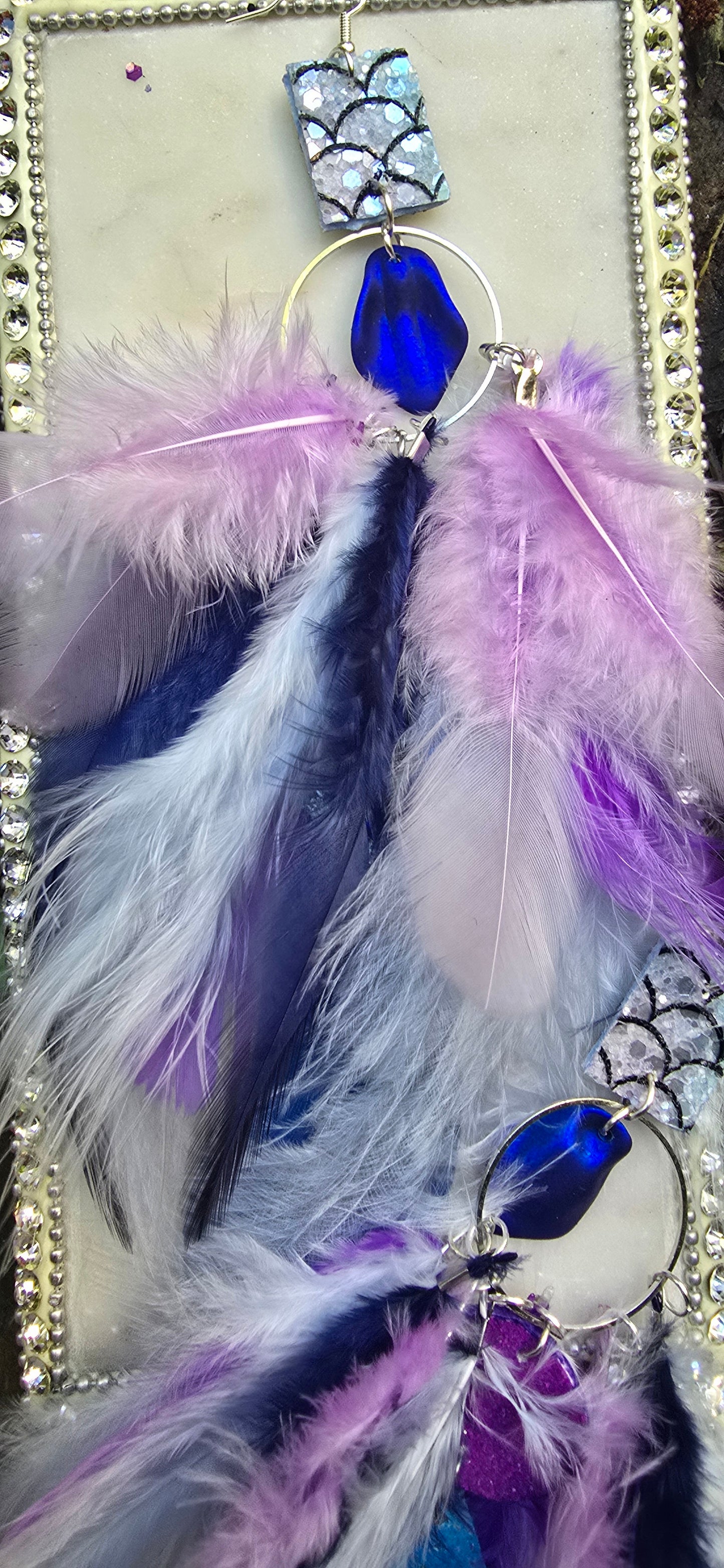 Molly - Purple Blue Boho Feather Earrings - Shop Moxxc