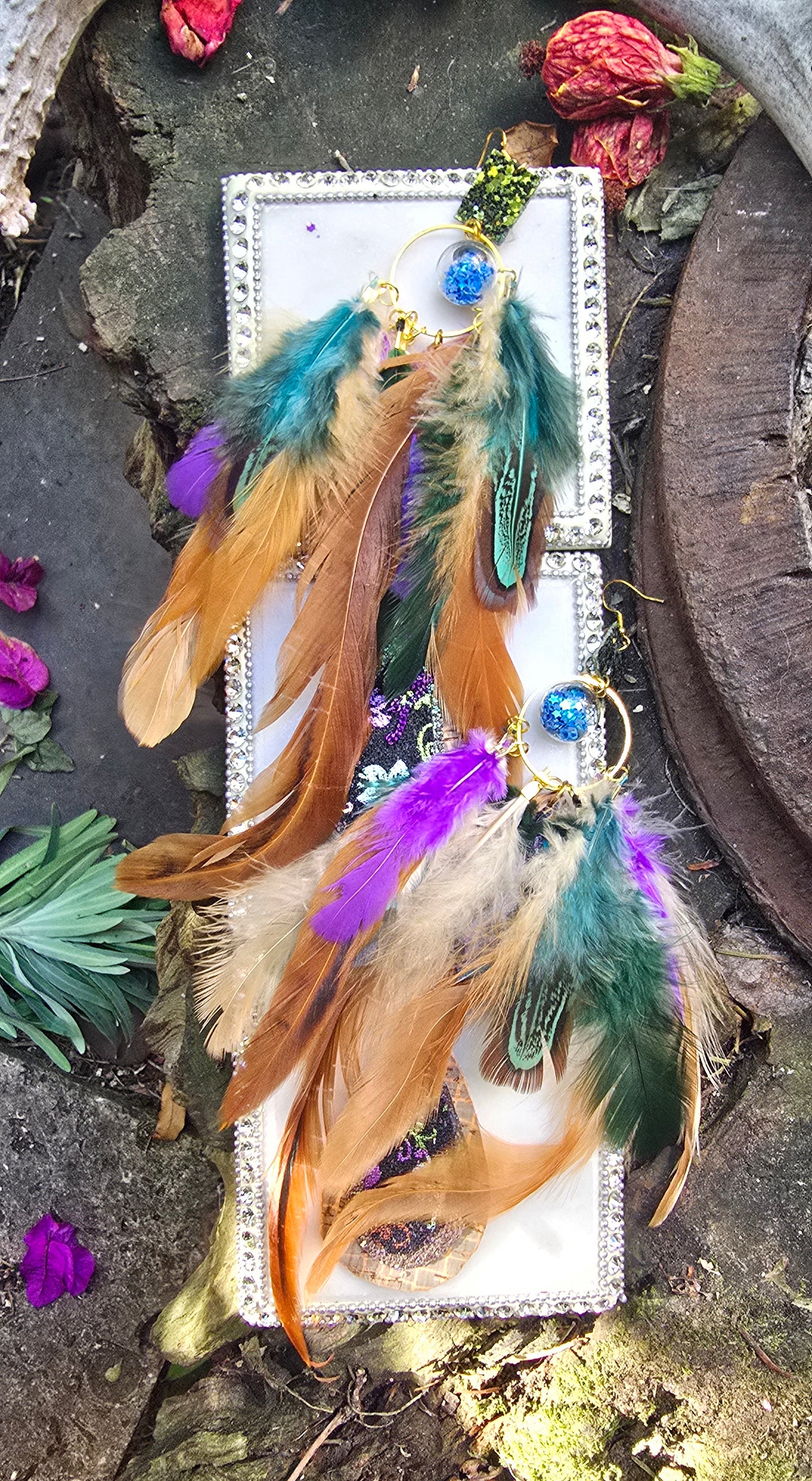 Vivian - Neutral Boho Feather Earrings - Shop Moxxc