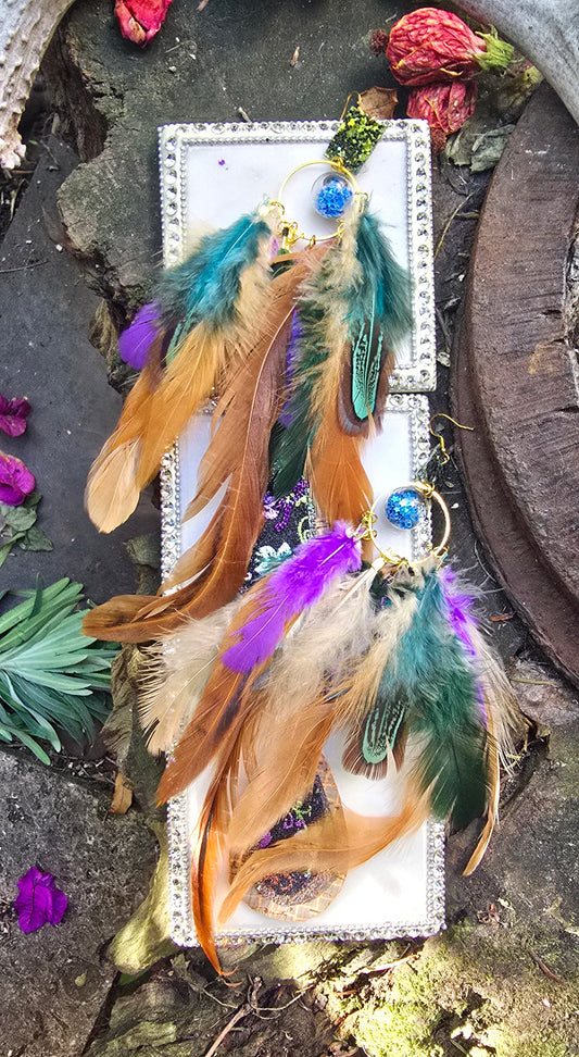 Vivian - Neutral Boho Feather Earrings - Shop Moxxc