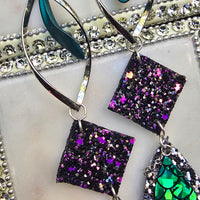 Samantha - Glittery Green Long Dangle Earrings - Shop Moxxc