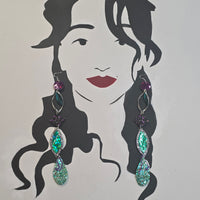 Samantha - Glittery Green Long Dangle Earrings - Shop Moxxc