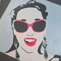 Vanessa - Green Glittery Geometric Camo Dangle Earrings - Shop Moxxc