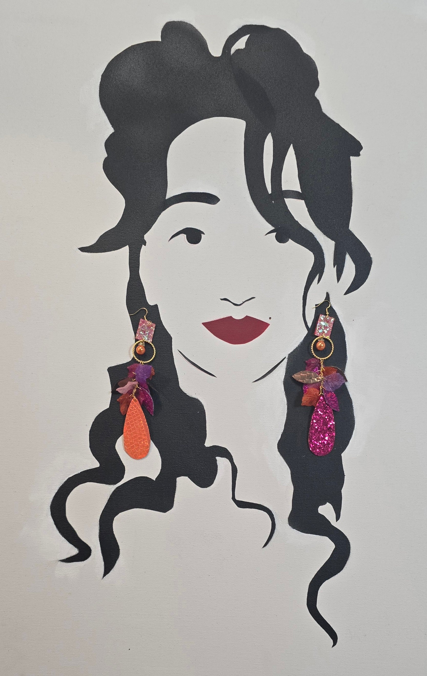 Carrie - Hot Pink and Orange Glittery Teardrop Earrings - Shop Moxxc