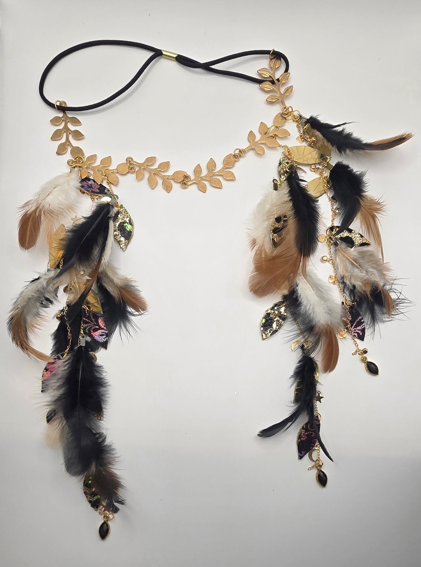 Carly - Neutral Black Feather Hair Jewelry Headpiece - Shop Moxxc