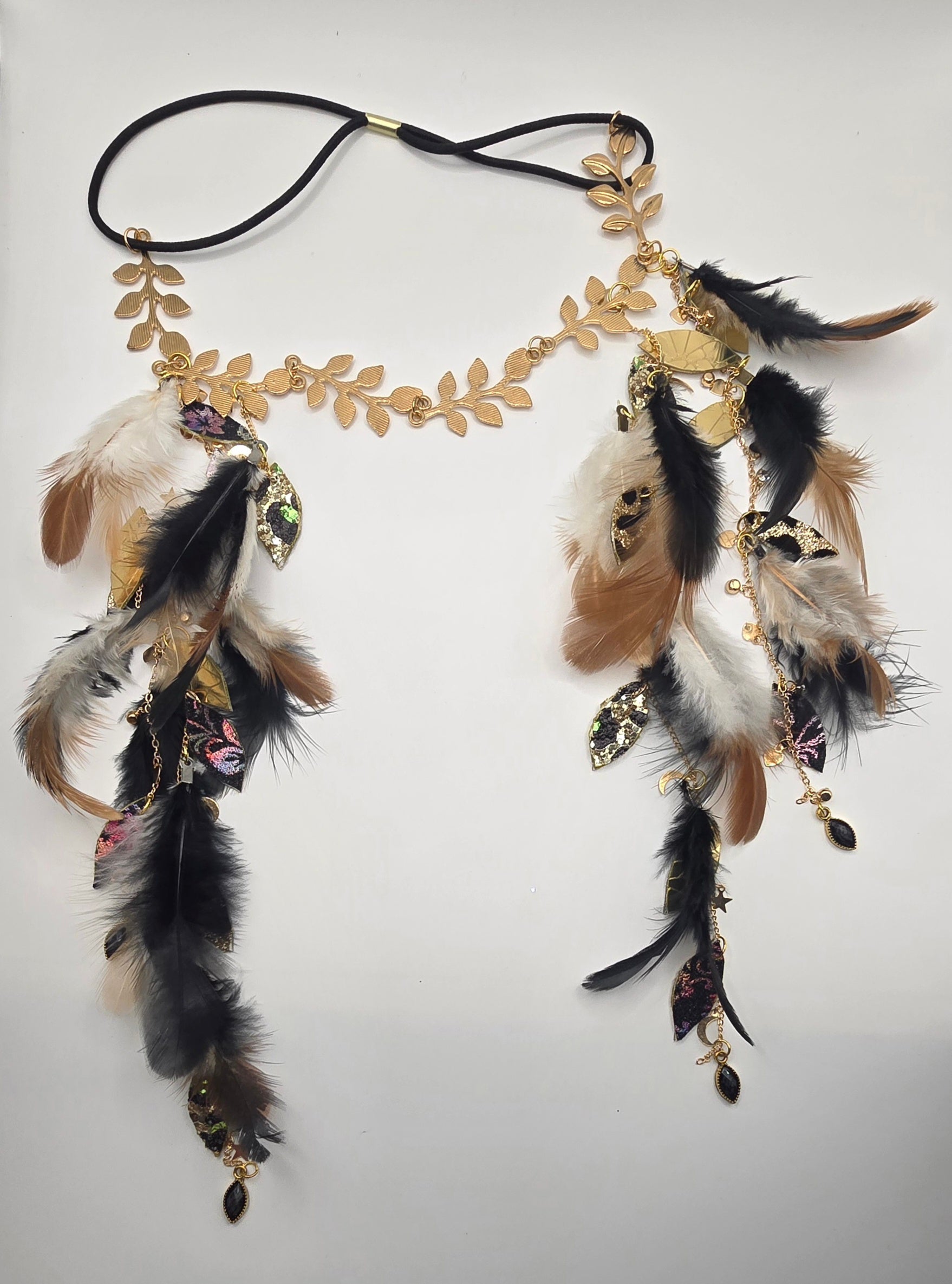 Carly - Neutral Black Feather Hair Jewelry Headpiece - Shop Moxxc