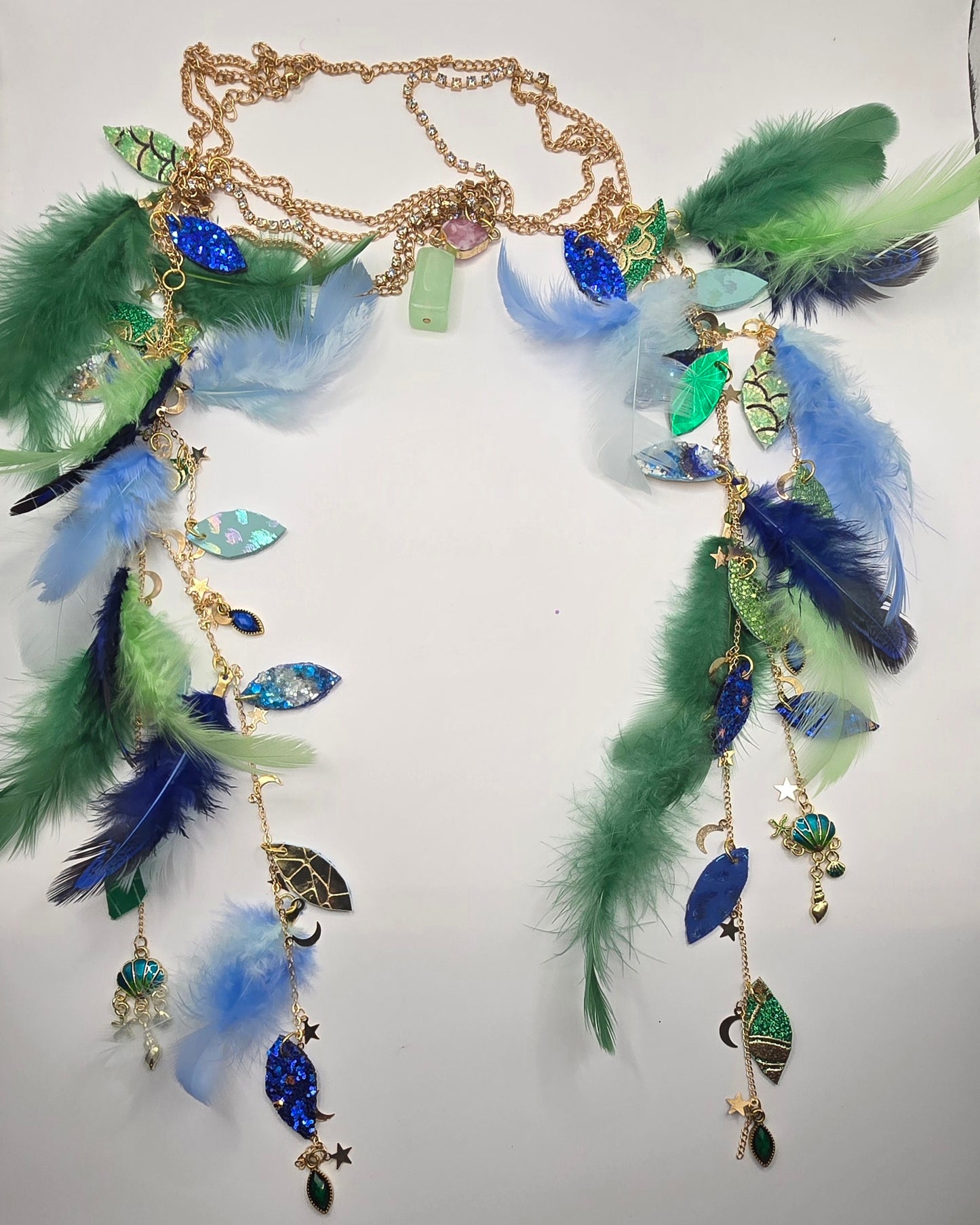 Tess - Blue Green Feather Hair Jewelry Headpiece - Shop Moxxc